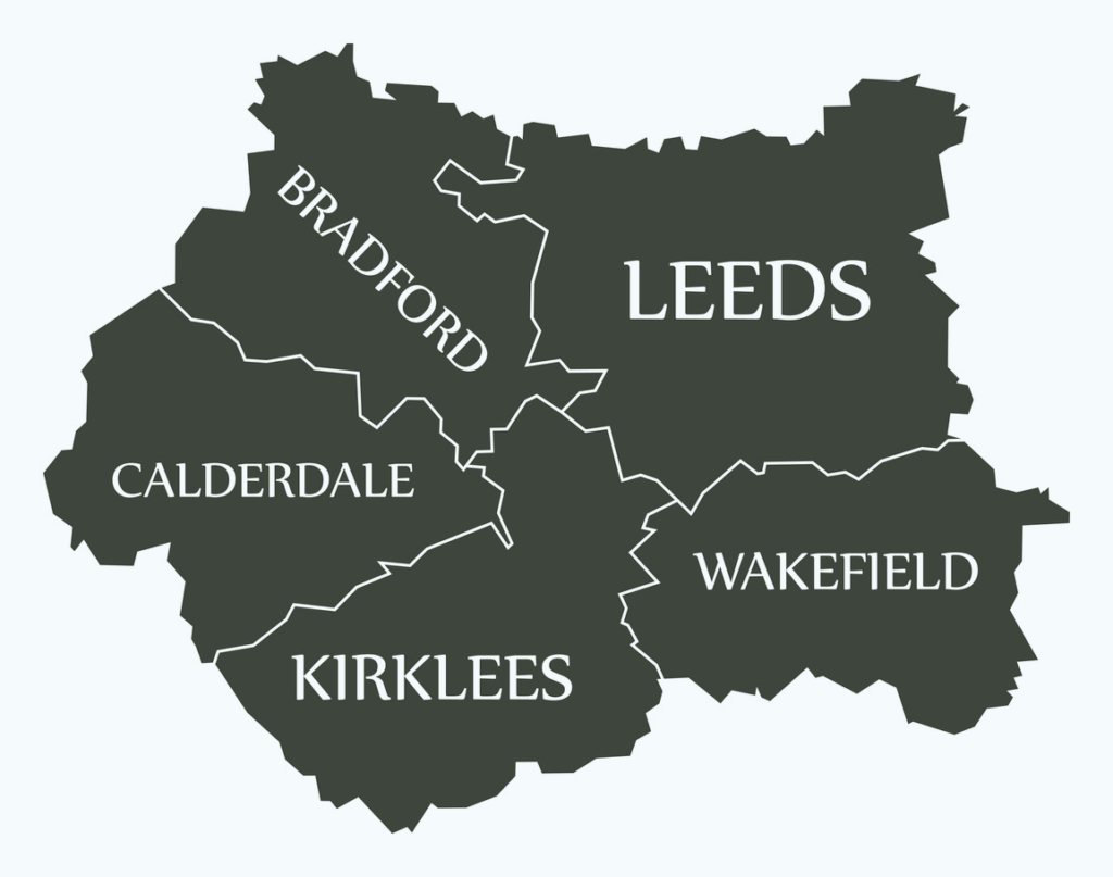 A map of West Yorkshire showing the areas we cover.
